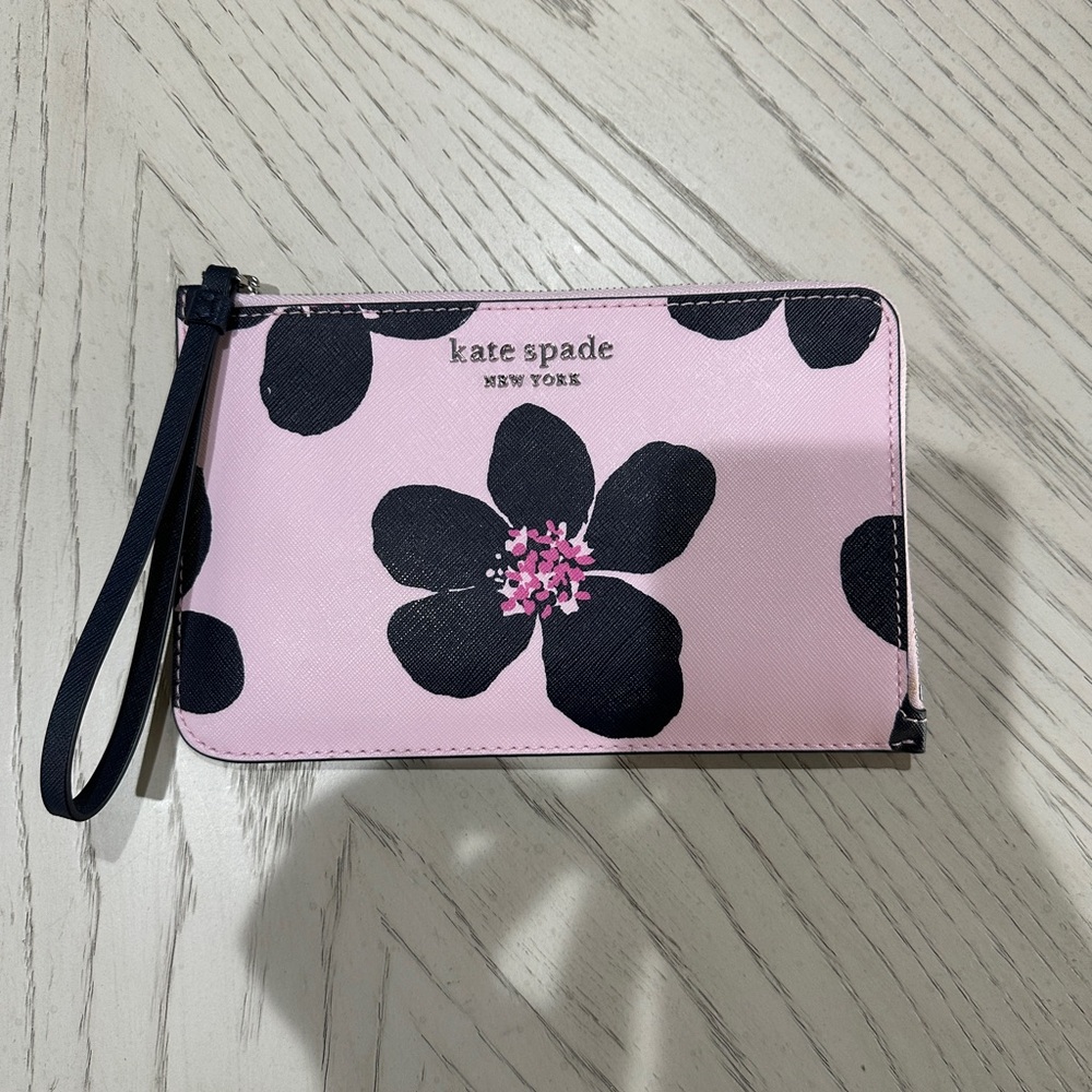 Kate Spade Pink and Black Floral Wristlet